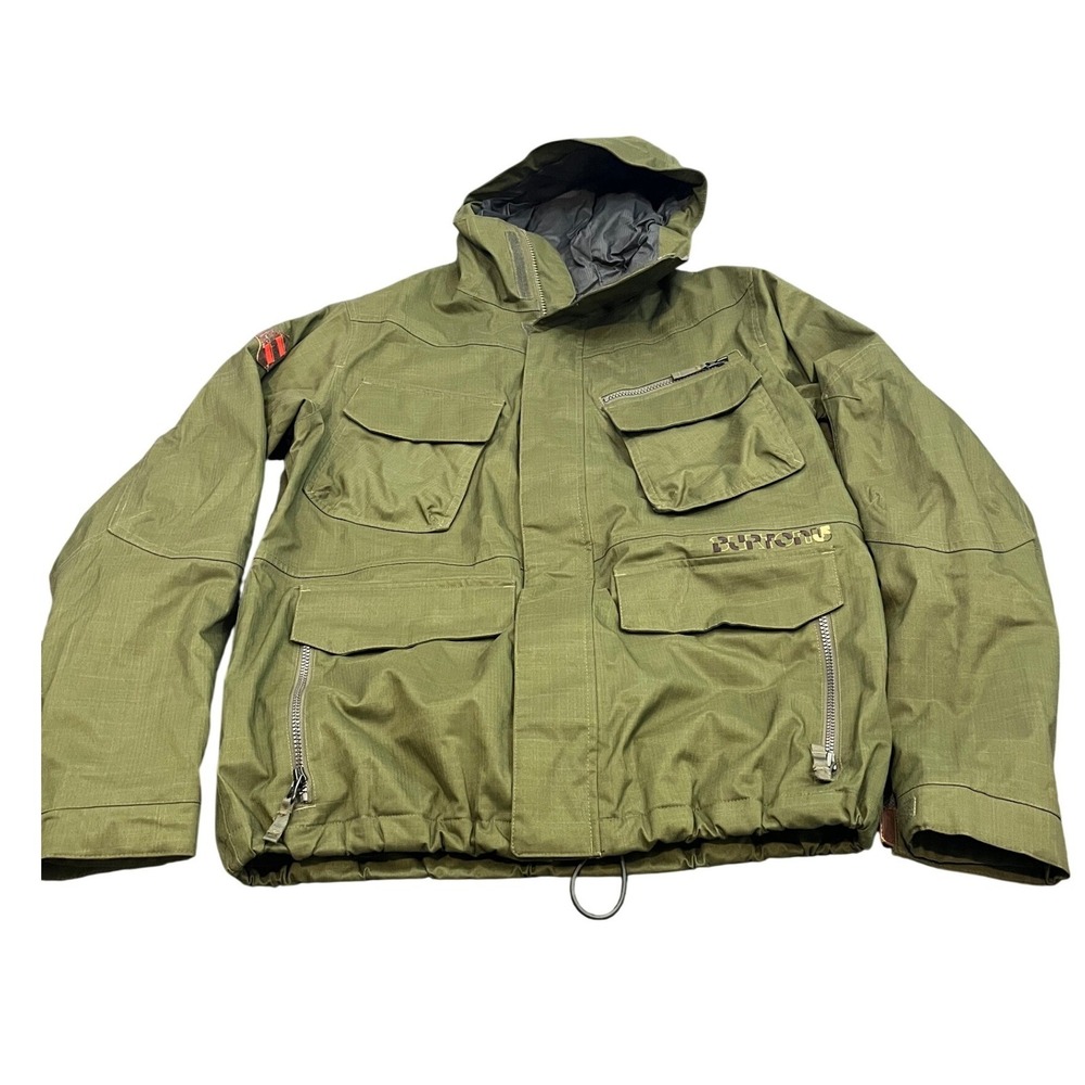 Burton Dryride Snowboard Jacket Mens S Green Hooded Utility Multi-Pocket‎ Coat